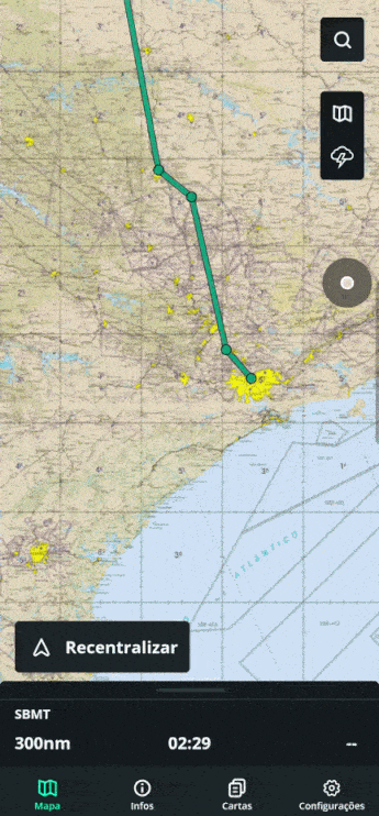 Invertendo os pontos da rota no aplicativo de navegação aérea NexAtlas