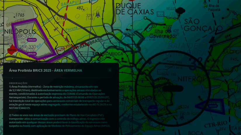 Alterações no espaço aéreo do RJ durante a Cúpula do BRICS 2025