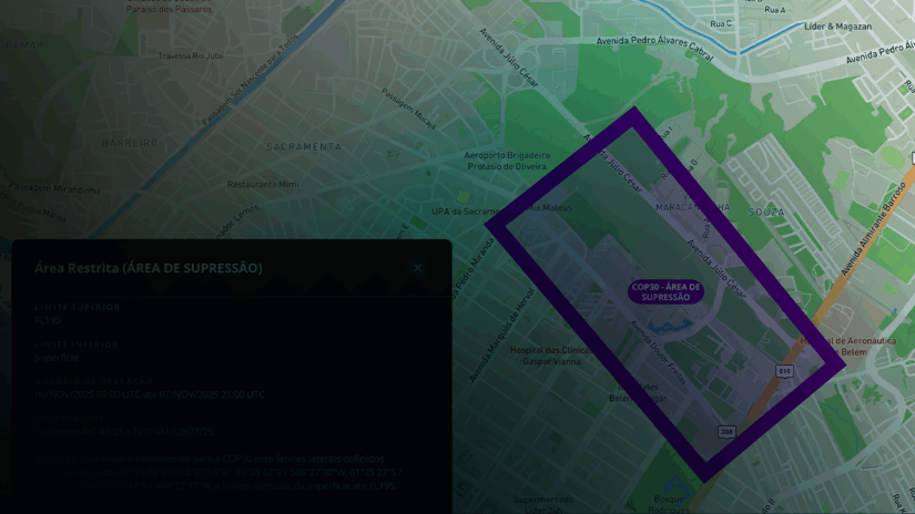 COP30: consulte as restrições do espaço aéreo na NexAtlas